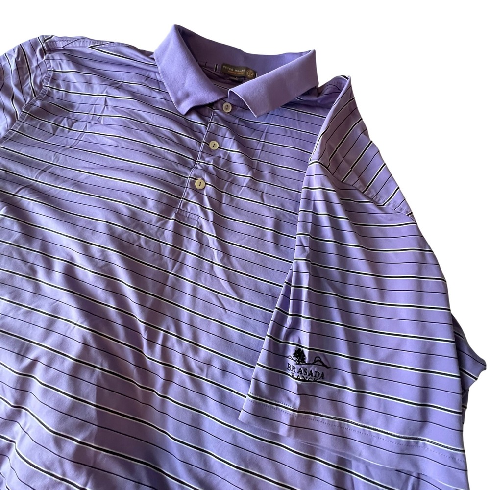 Peter Millar Braseda Ranch Or Golf Polo Purple Striped Mens Summer Comfort